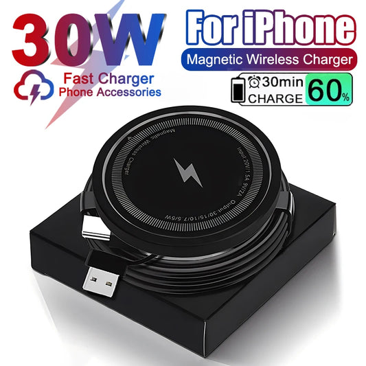 30W Magnetic Wireless Charger For Apple iPhone 15 14 13 12 Pro Max Samsung S22 S23 S24 Ultra Plus USB C Fast Charger Accessories