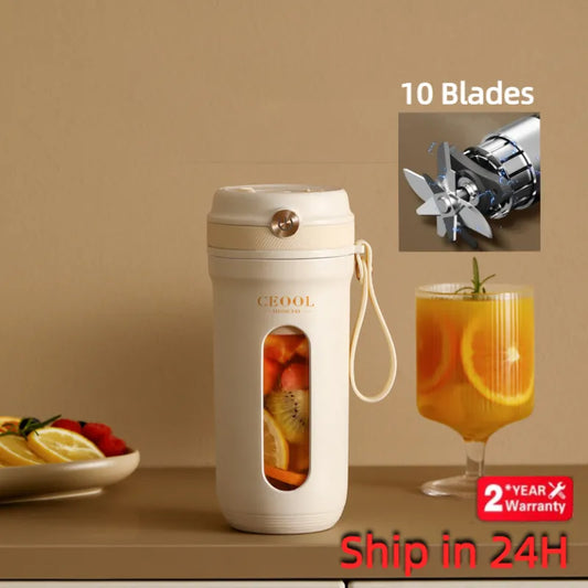10 Blades Electric Portable Blender 350ML Juicer Fruit Mixers USB Rechargeable Smoothie Juicer Cup Squeezer Juice Maker